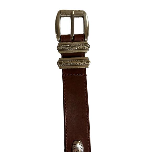 Olga Santini Women's Belt Brown Leather Silver Metal Detail 1" Wide Style 4175A - Picture 3 of 5